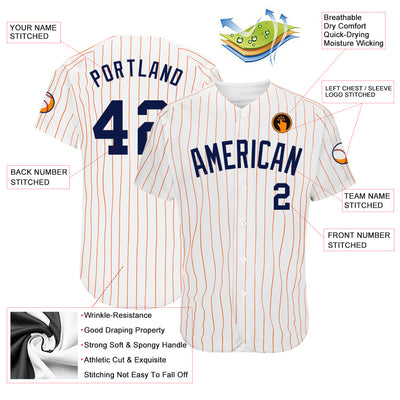 Custom White Orange Pinstripe Navy Authentic Baseball Jersey