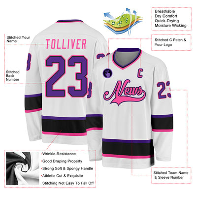 Custom White Purple Black-Pink Hockey Jersey