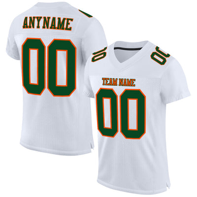 Custom White Green-Orange Mesh Authentic Football Jersey