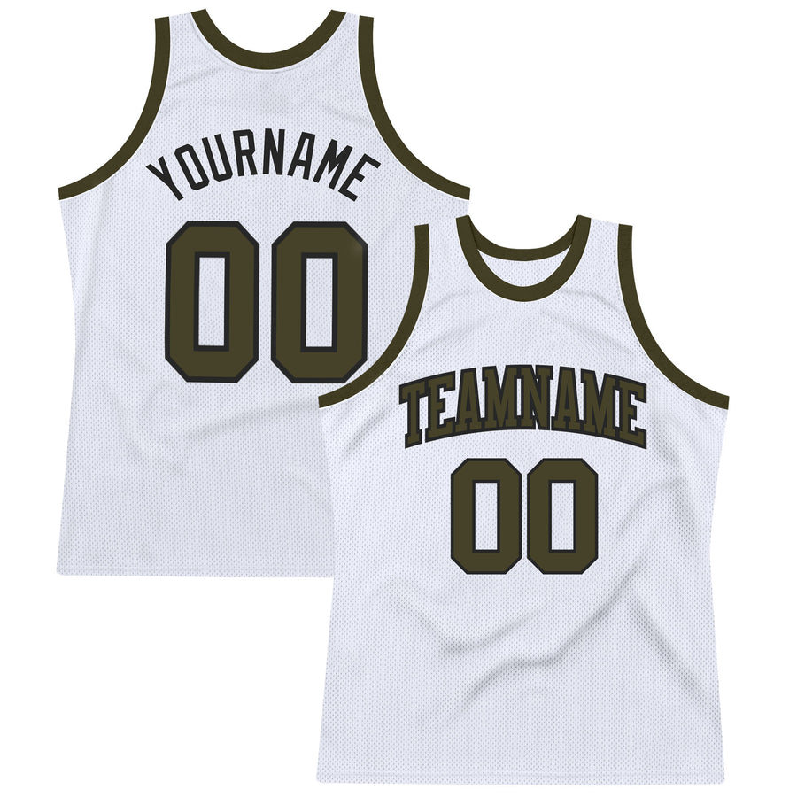 Custom Suit Basketball Suit Jersey Camo Olive-White Round Neck