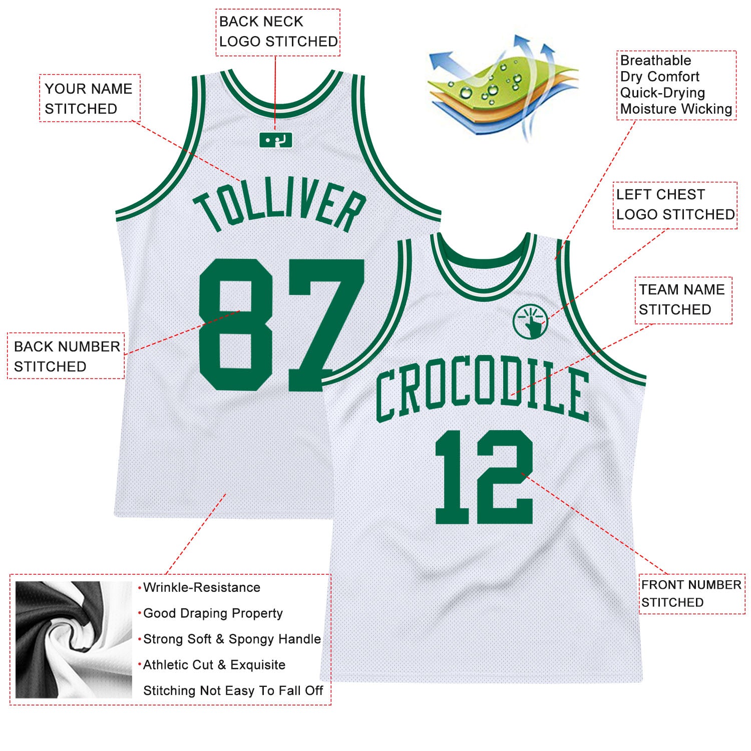 Custom White Kelly Green Authentic Throwback Basketball Jersey