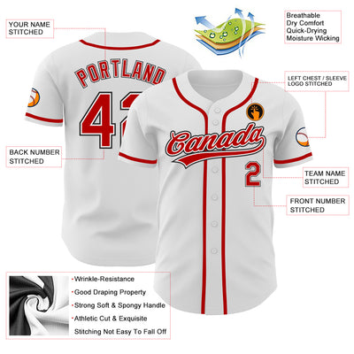 Custom White Baseball Jersey Red-Black Authentic - FansIdea