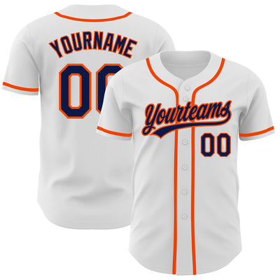 Custom White Navy-Orange Authentic Baseball Jersey