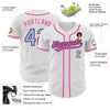 Custom White Light Blue Black-Pink Authentic Baseball Jersey