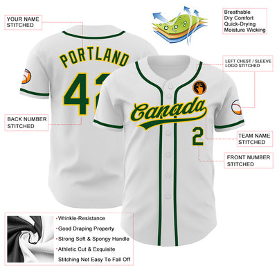 Custom White Green-Gold Authentic Baseball Jersey