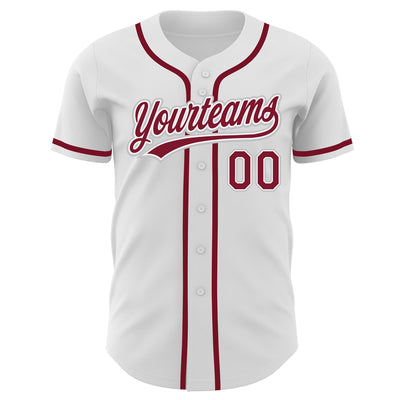 Custom White Crimson-Gray Authentic Baseball Jersey