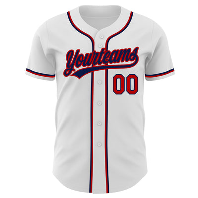 Custom White Red-Navy Authentic Baseball Jersey