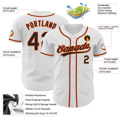 Custom White Black-Orange Authentic Baseball Jersey