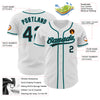 Custom White Black-Teal Authentic Baseball Jersey