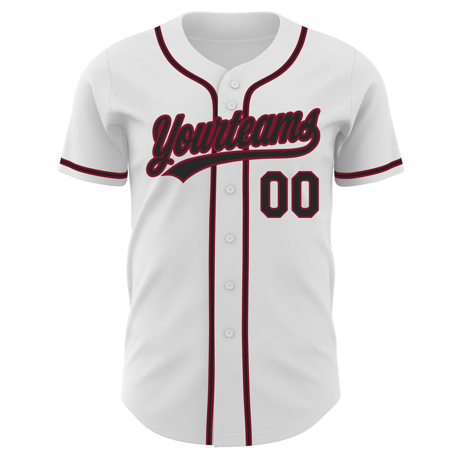 Custom White Black-Crimson Authentic Baseball Jersey