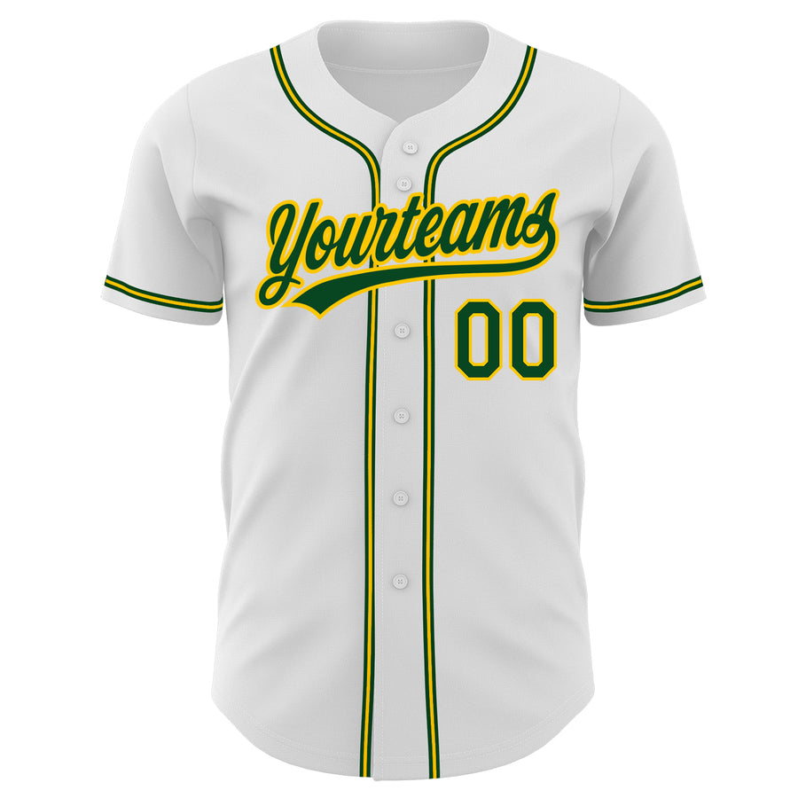 Custom White Green-Gold Authentic Baseball Jersey