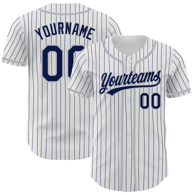 Custom White Navy Pinstripe Navy-Gray Authentic Baseball Jersey