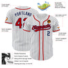 Custom White Navy Pinstripe Red Authentic Baseball Jersey