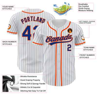 Custom White Royal Pinstripe Royal-Orange Authentic Baseball Jersey