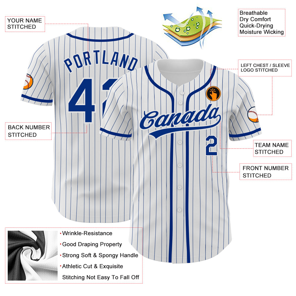 Custom White Royal Pinstripe Royal Authentic Baseball Jersey