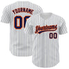 Custom White Navy Pinstripe Navy-Orange Authentic Baseball Jersey