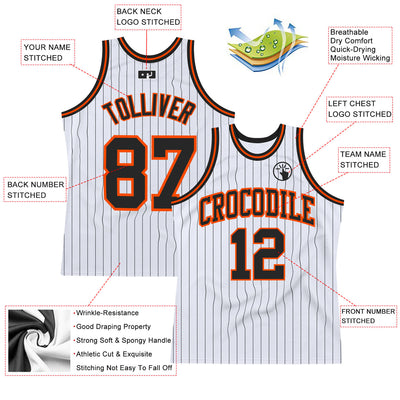 Custom White Black Pinstripe Black-Orange Authentic Basketball Jersey