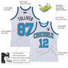 Custom White Black Pinstripe Blue-Gray Authentic Basketball Jersey