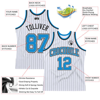 Custom White Black Pinstripe Blue-Gray Authentic Basketball Jersey