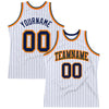 Custom White Navy Pinstripe Navy Gold-Orange Authentic Basketball Jersey