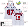 Custom White Navy Pinstripe Red Authentic Basketball Jersey