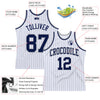 Custom White Navy Pinstripe Navy-Gray Authentic Basketball Jersey