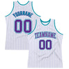 Custom White Purple Pinstripe Purple-Teal Authentic Basketball Jersey