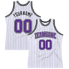 Custom White Purple Pinstripe Purple Gray-Black Authentic Basketball Jersey