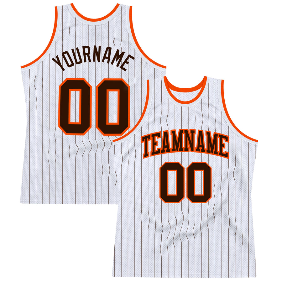 Custom Black White Pinstripe Orange-White Authentic Basketball Jersey