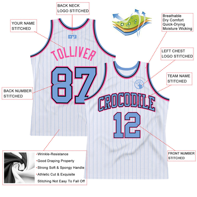 Custom Pinstripe Basketball Jersey Light Blue White Pink-Black Authentic -  FansIdea