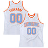 Custom White Light Blue Pinstripe Light Blue-Orange Authentic Basketball Jersey