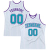 Custom White Teal Pinstripe Teal-Purple Authentic Basketball Jersey