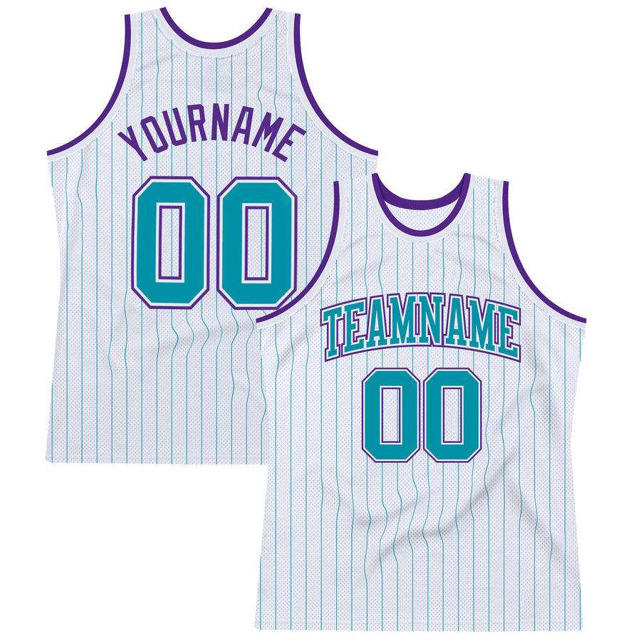 Custom Teal White Pinstripe White-Red Authentic Basketball Jersey Discount