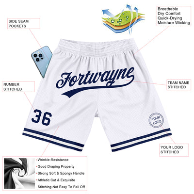 Custom White Navy Authentic Throwback Basketball Shorts