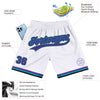 Custom White Purple Teal-Black Authentic Throwback Basketball Shorts