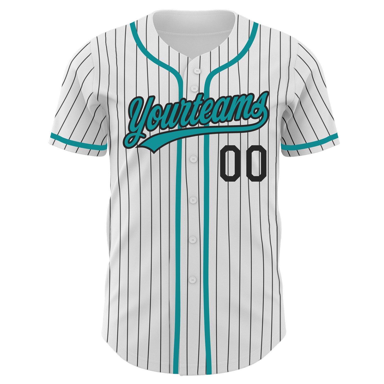 Custom White Black Pinstripe Teal Authentic Baseball Jersey