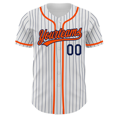 Custom White Navy Pinstripe Orange Authentic Baseball Jersey