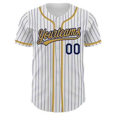 Custom White Navy Pinstripe Old Gold Authentic Baseball Jersey