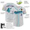 Custom White Navy Pinstripe Teal Authentic Baseball Jersey