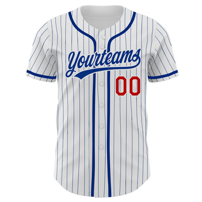 Custom White Royal Pinstripe Red Authentic Baseball Jersey