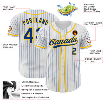 Custom White Royal Pinstripe Royal-Yellow Authentic Baseball Jersey