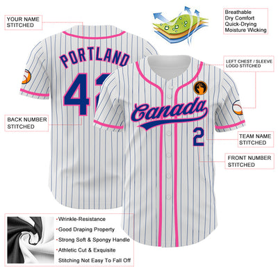 Custom White Royal Pinstripe Royal-Pink Authentic Baseball Jersey