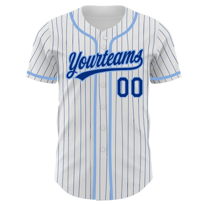 Custom White Royal Pinstripe Royal-Light Blue Authentic Baseball Jersey