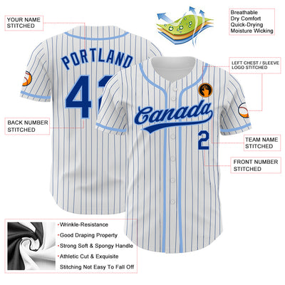 Custom White Royal Pinstripe Royal-Light Blue Authentic Baseball Jersey