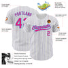 Custom White Purple Pinstripe Hot Pink-Sky Blue Authentic Baseball Jersey