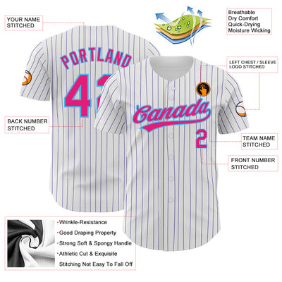 Custom White Purple Pinstripe Hot Pink-Sky Blue Authentic Baseball Jersey