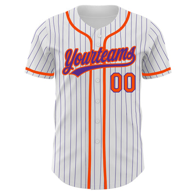 Custom White Purple Pinstripe Orange Authentic Baseball Jersey