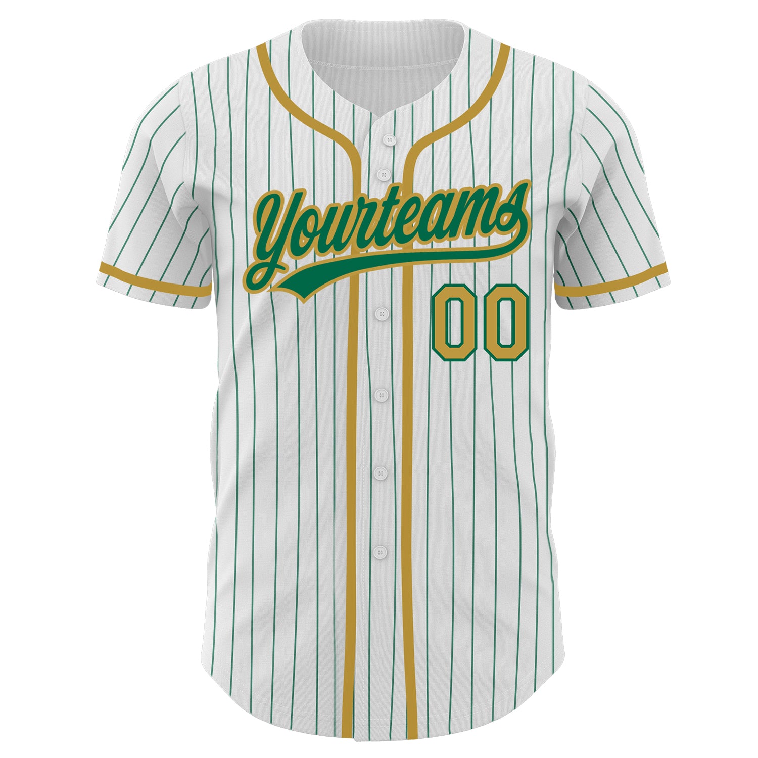 Custom Baseball Jersey Green White Pinstripe Old Gold-White Authentic Youth Size:M