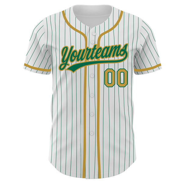 Custom Pinstripe Baseball Jersey Shirt White Kelly Green Kelly Green-Gold  Authentic Throwback Rib-Knit - FansIdea