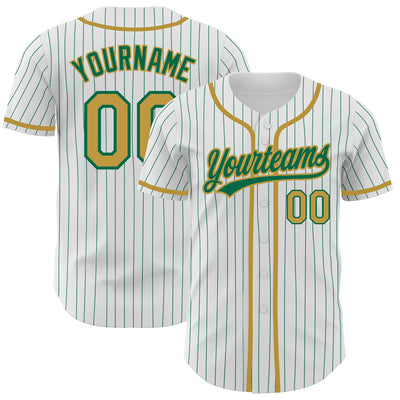 Custom Gray Green Pinstripe Green-Gold Authentic Baseball Jersey